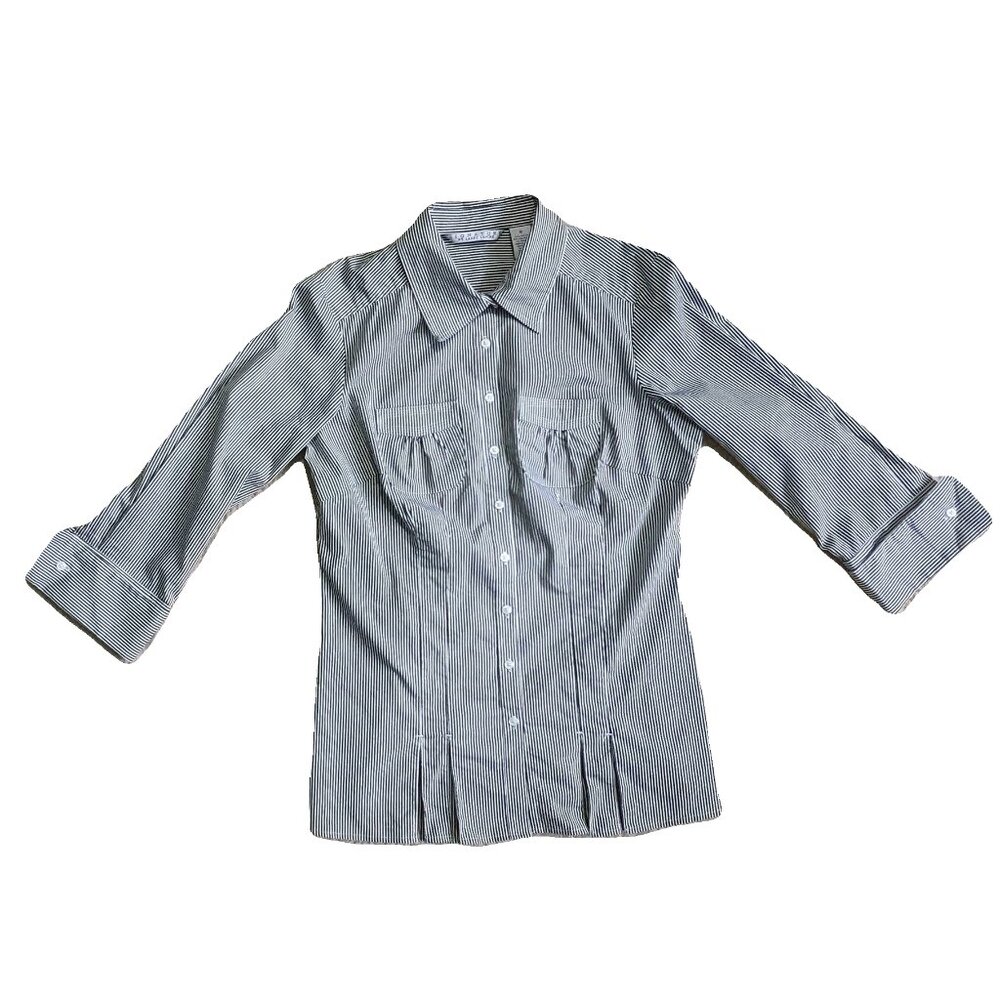 Signatrue by Larry Levine Black Striped Blouse Size M Preowned